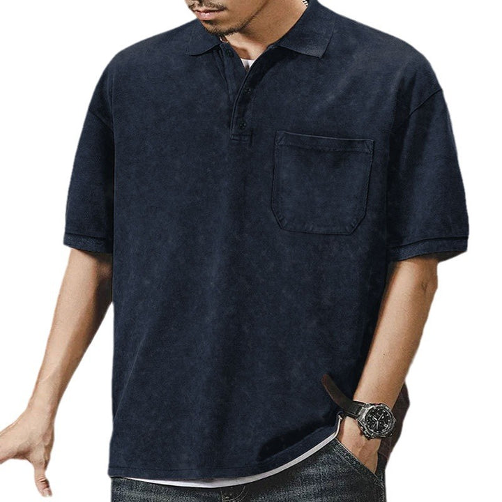 Men's loosely cut cotton polo shirt with a patch chest pocket and short button placket Mune Fashion