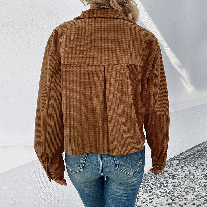Women Casual Cord Jacket with Button Placket Mune Fashion