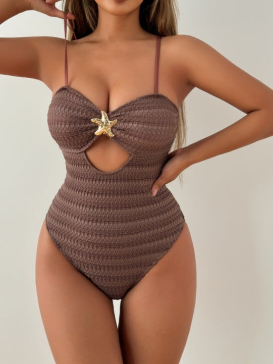 Women's One-Piece Swimsuit with Fashionable Cut-Out and Playful Star Detail Mune Fashion