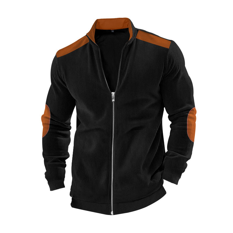 Men's ribbed leisure jacket with stand-up collar, full-length zipper and elbow and shoulder patches Mune Fashion