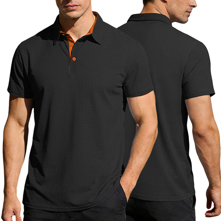 Men's finely textured polo shirt with shirt collar, contrast inner placket, and side slits Mune Fashion