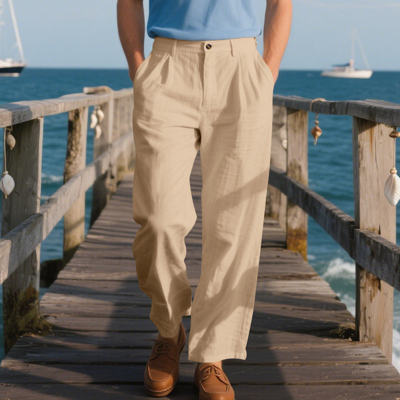 Men's elegant linen trousers with wide leg and pleats Mune Fashion