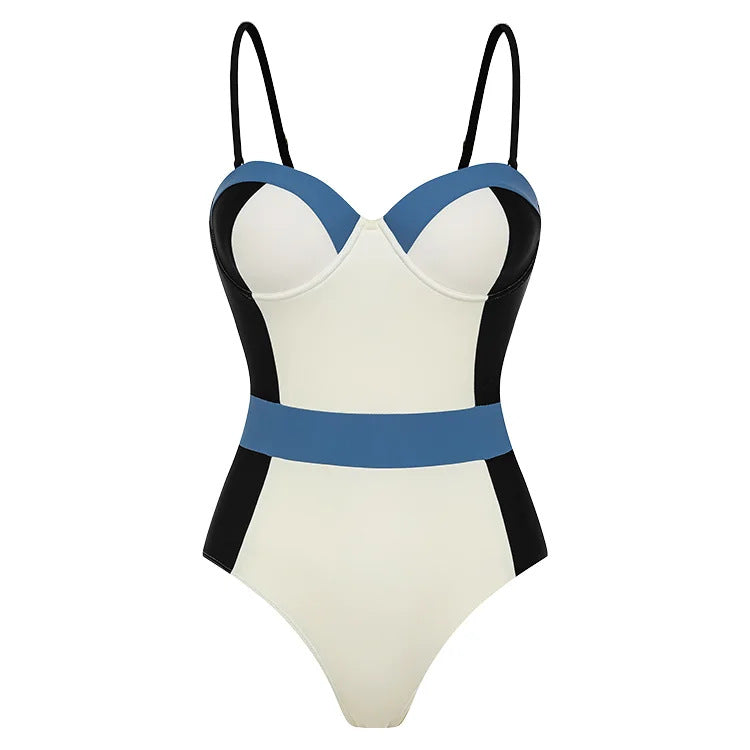 Women's High-Waist One-Piece Swimsuit with Modern Cut and Playful Color Block Elements Mune Fashion