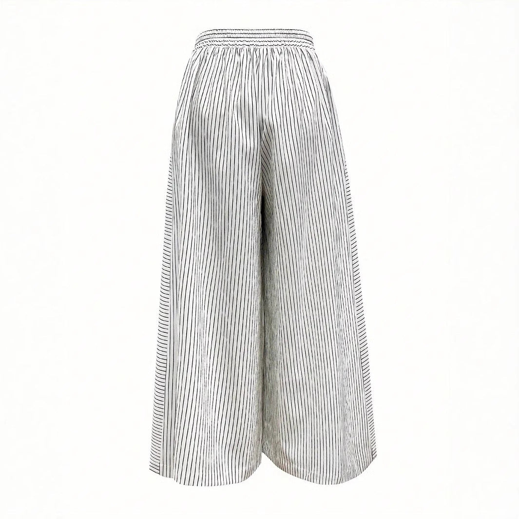 Women High Waist Palazzo Pants with Wide Leg & Stripe Detail Mune Fashion