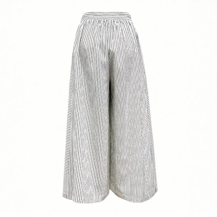 Women High Waist Palazzo Pants with Wide Leg & Stripe Detail Mune Fashion