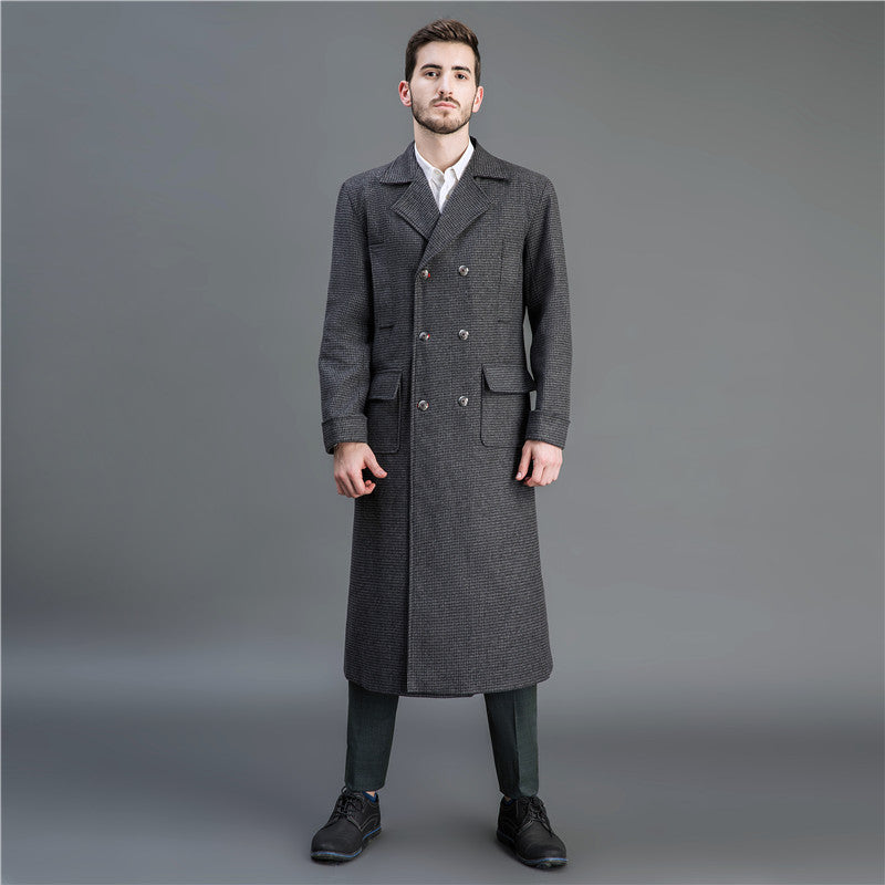 Men's Elegant long cut wool coat with double row and flap pockets Mune Fashion