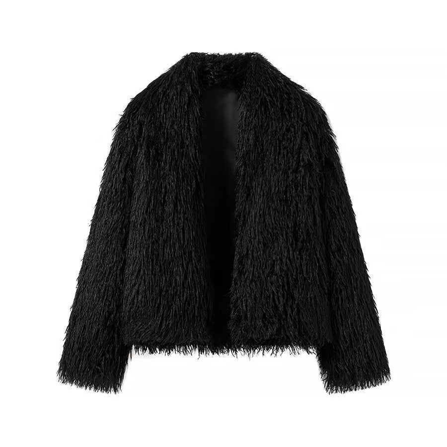 Women's Short Plush Faux Fur Jacket with Voluminous Texture Mune Fashion