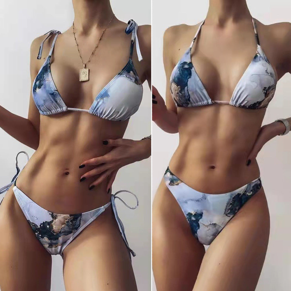 Women's High-Cut Bikini Set with Stylish Marble Print Mune Fashion