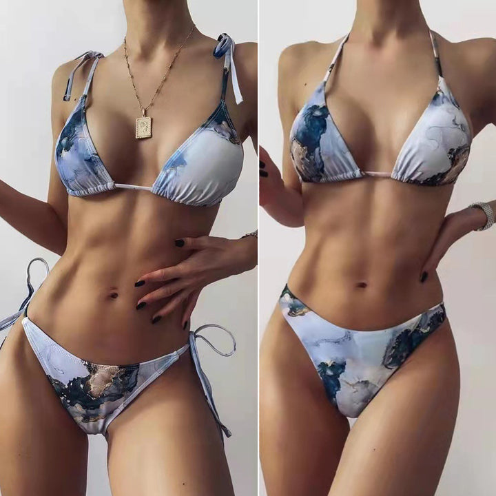 Women's High-Cut Bikini Set with Stylish Marble Print Mune Fashion