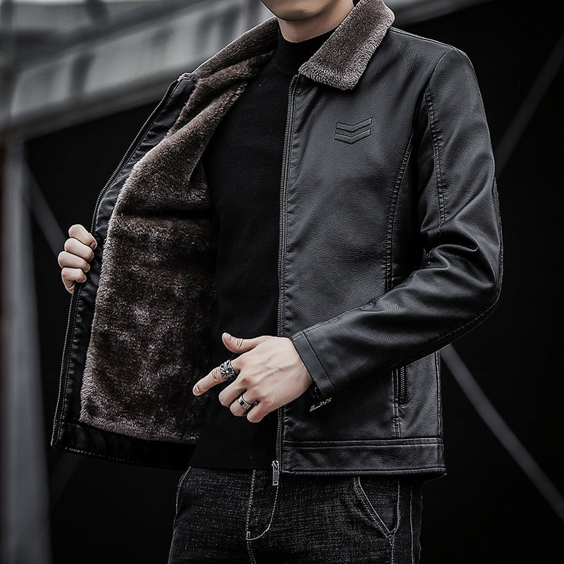 Men's Faux Leather Jacket with Soft Collar Mune Fashion