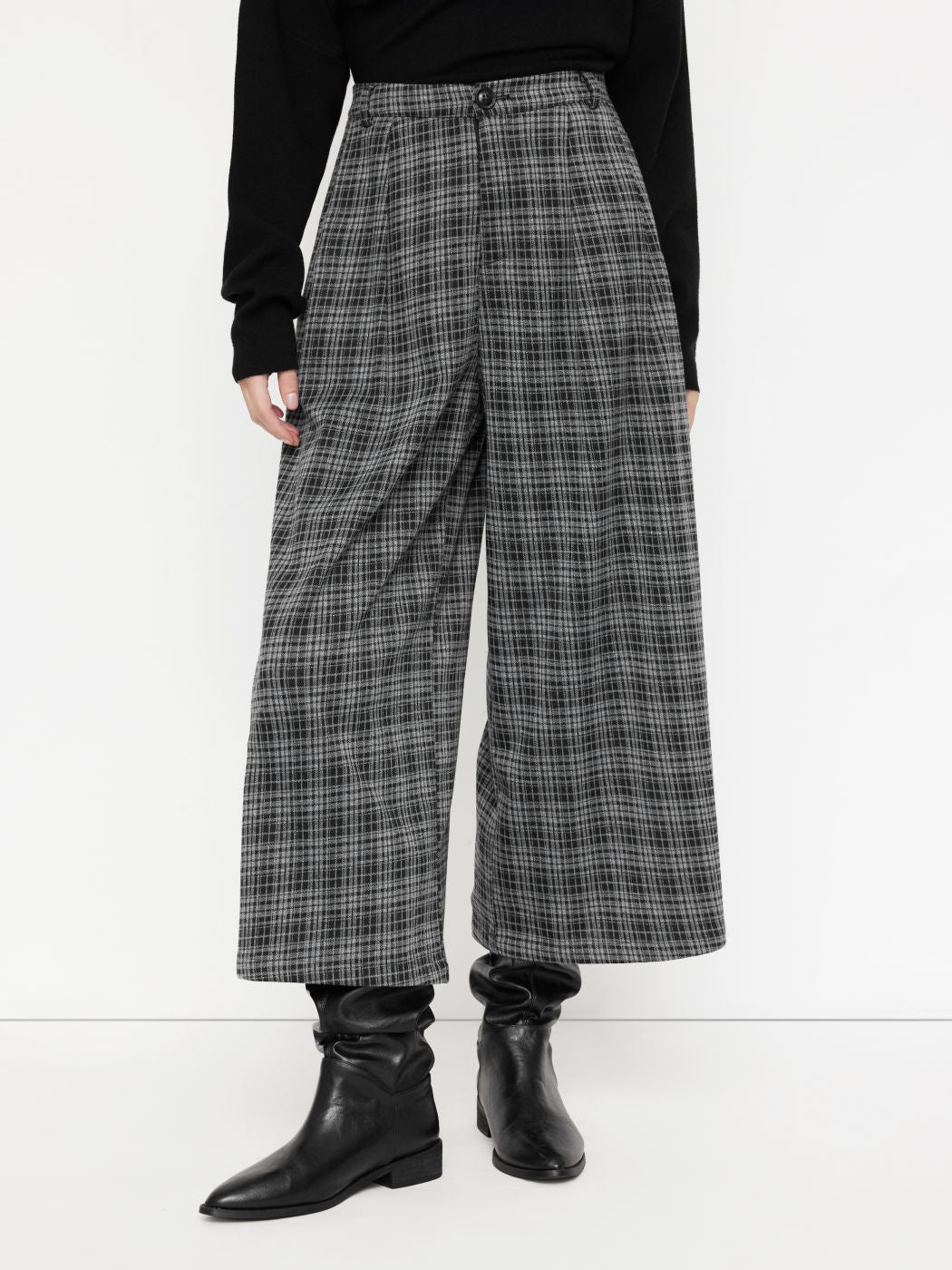 Women's wide culotte trousers with check pattern and high waist Drune