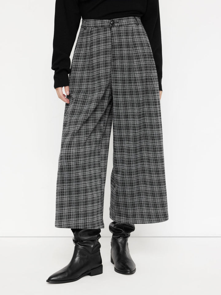 Women's wide culotte trousers with check pattern and high waist Drune