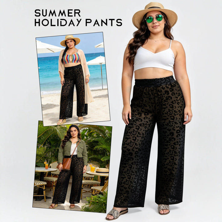 Ladies high-waisted wide-cut chiffon pants with leopard print and tummy control Mune Fashion