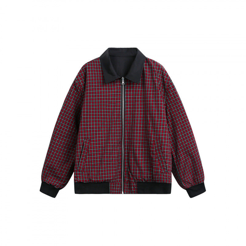 Unisex Reversible Zipper Jacket with Checkered Pattern and Smooth Back Mune Fashion
