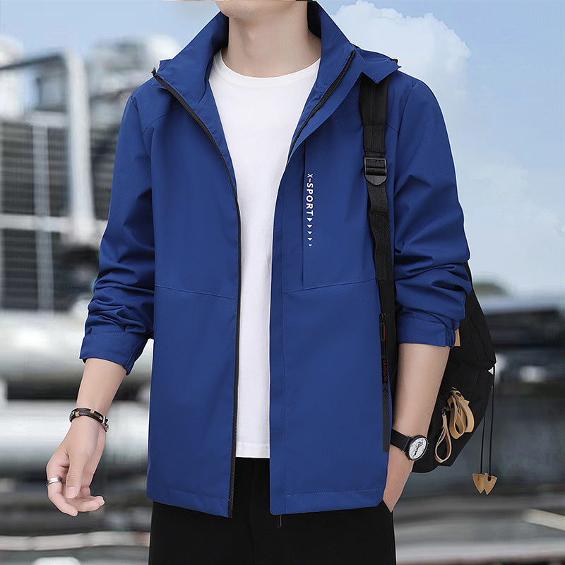 Men's lightweight windproof sports hoodie jacket with hood, breathable material and concealed zipper Mune Fashion