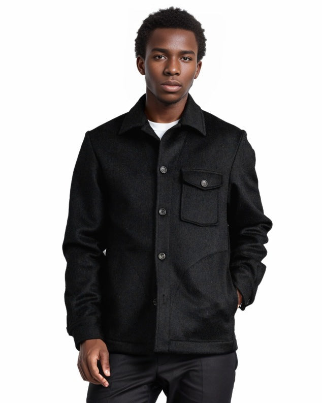 Men's wool blend work jacket with chest pocket and shirt collar Mune Fashion