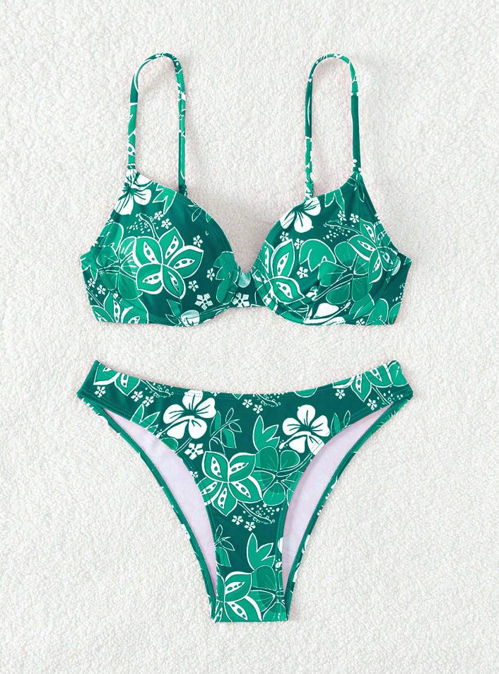 Women padded triangle bikini with floral design and adjustable straps Mune Fashion