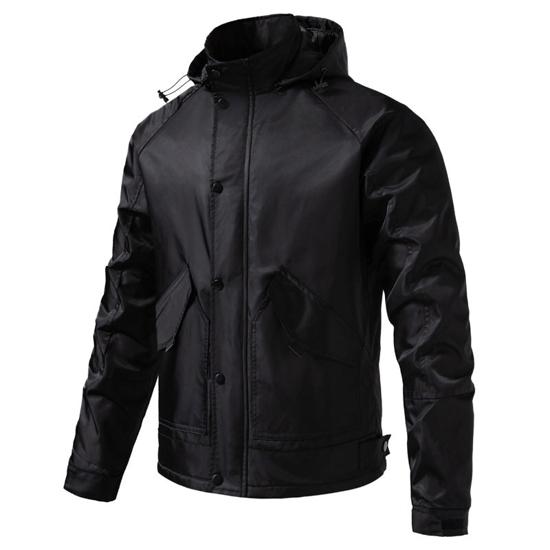 Men's Water-Repellent Hooded Jacket in Utility Style with Snap Button Placket and Flap Pockets Mune Fashion