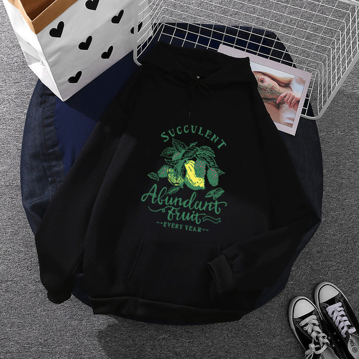 Women's relaxed-fit hooded sweatshirt with botanical fruit illustration and kangaroo pocket Mune Fashion
