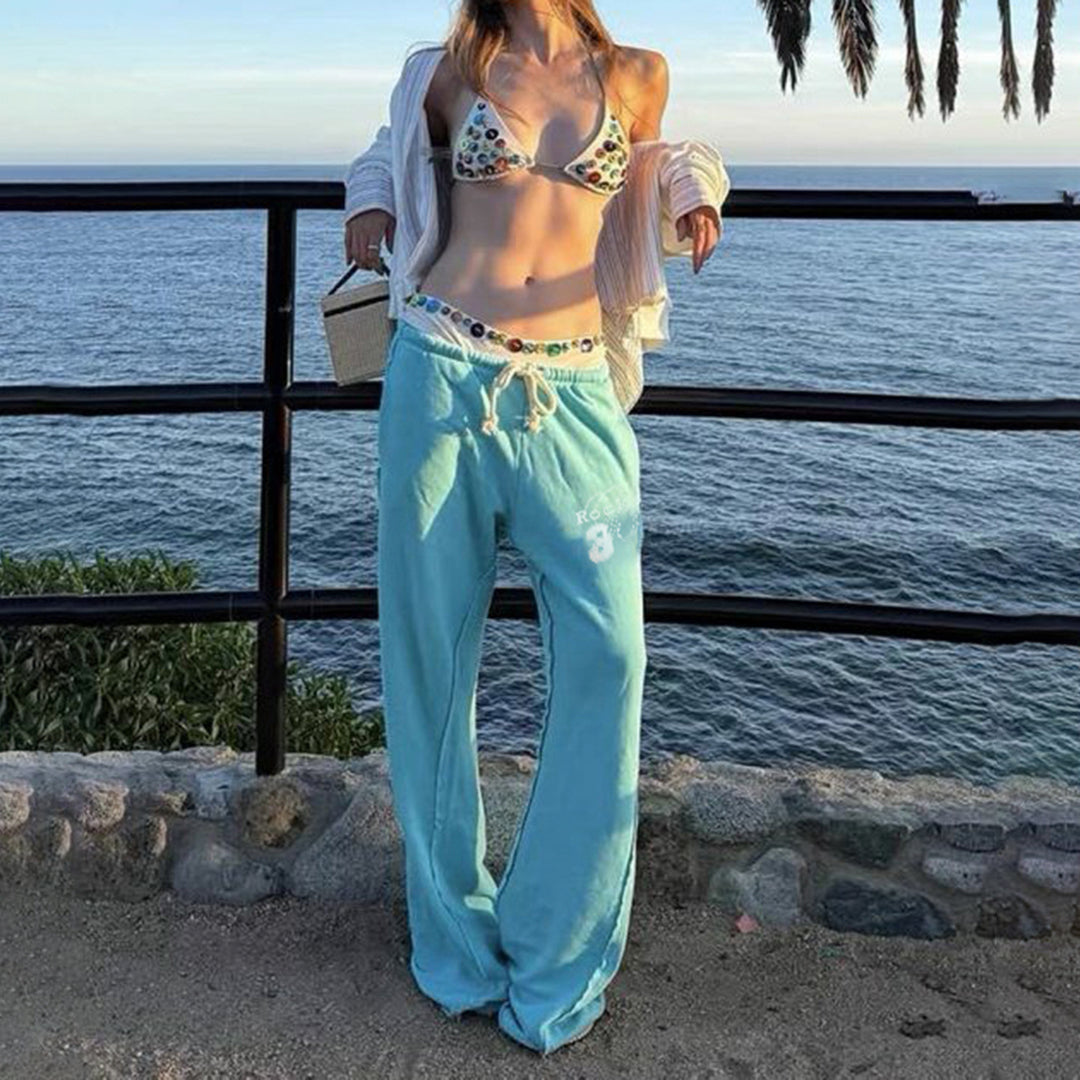 Ladies nan flared sweatpants with extra wide flare, elastic waistband and drawstring Mune Fashion