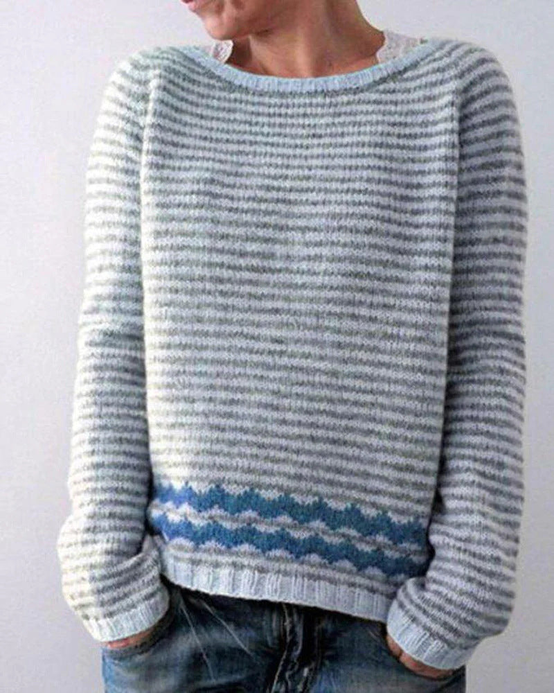 Women's patterned Norwegian knit sweater with wide round neckline and casual oversized fit Mune Fashion