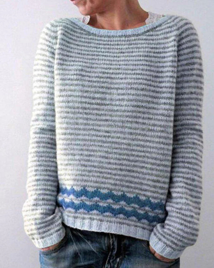 Women's patterned Norwegian knit sweater with wide round neckline and casual oversized fit Mune Fashion