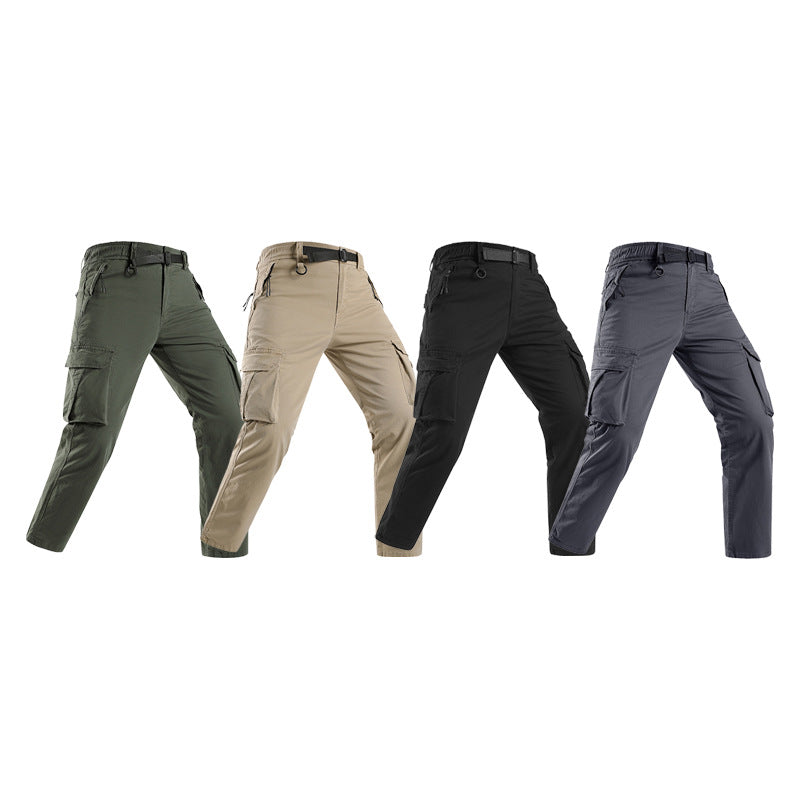 Men's Lightweight Stretch Canvas Cargo Pants with Integrated Web Belt and Zipper Pockets Mune Fashion