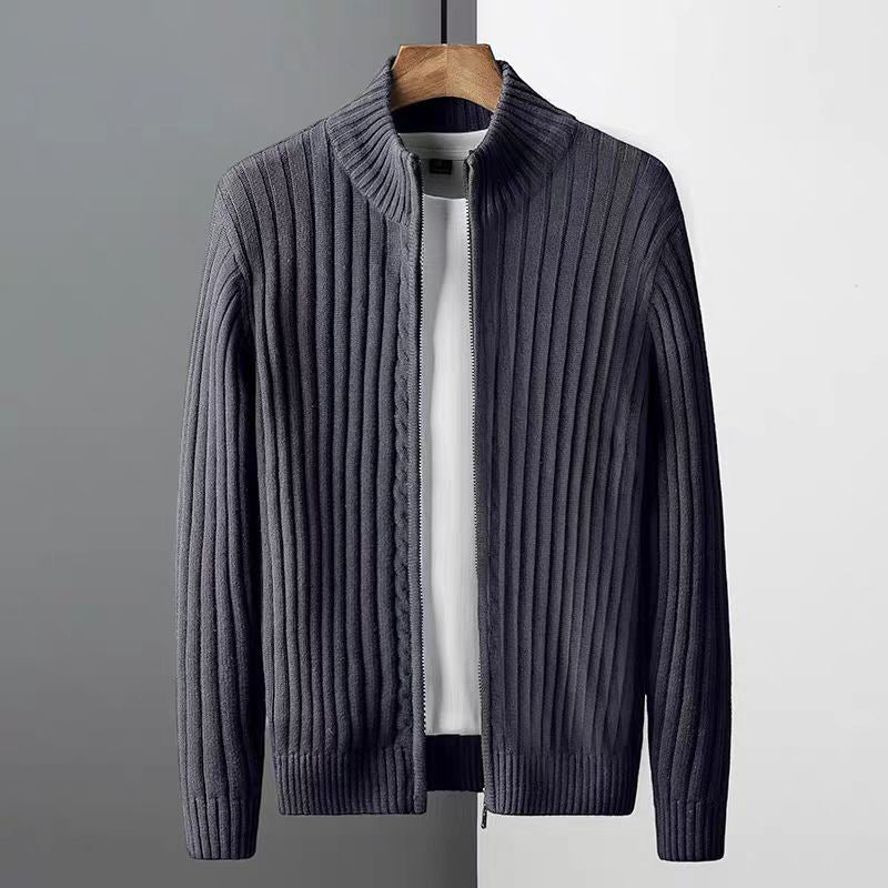 Men's ribbed structure zip jacket made of cotton blend with stand-up collar Mune Fashion