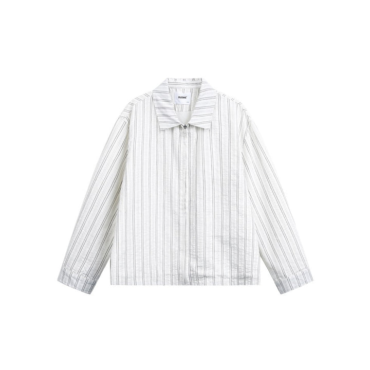 Unisex Lightweight Striped Overshirt Jacket with Shirt Collar and Concealed Zipper Mune Fashion