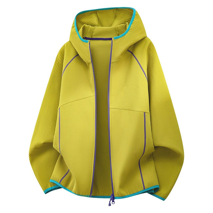 Women's hooded jacket made of breathable waffle knit with oversized cut and zipper