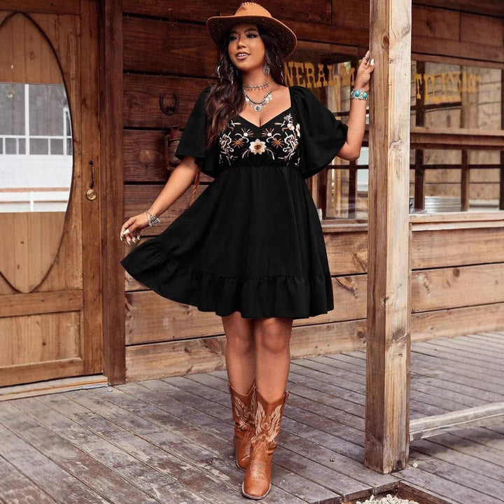 Women's Embroidered Summer Dress with V-Neck, Ruffle Layers and Flutter Sleeves Mune Fashion