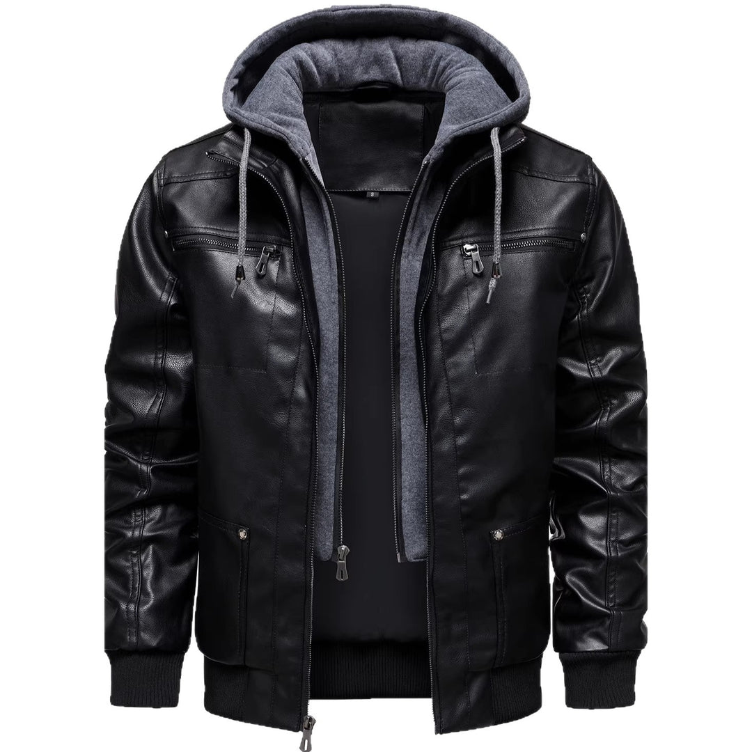 Men's sporty leather jacket with hood Mune Fashion