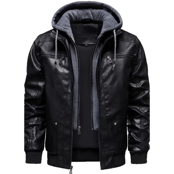 Men's sporty leather jacket with hood Mune Fashion