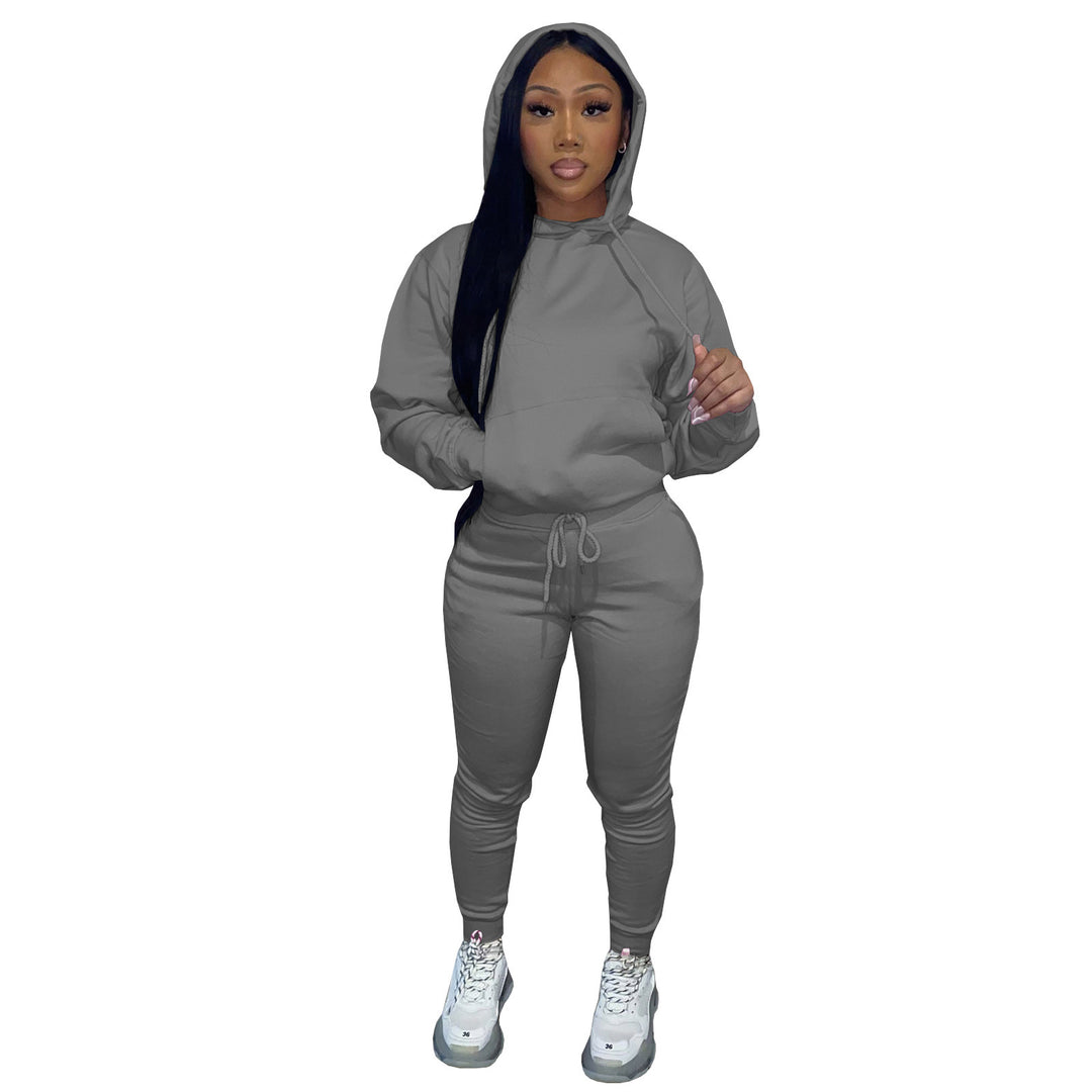 Women's Hooded Lounge Set with Kangaroo Pocket Tailored Jogging Pants and Cuffs Mune Fashion