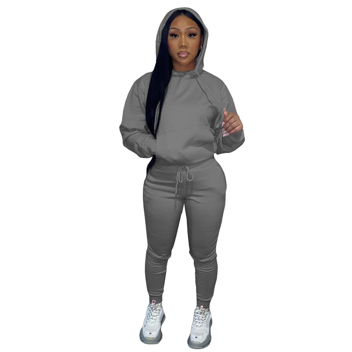 Women's Hooded Lounge Set with Kangaroo Pocket Tailored Jogging Pants and Cuffs Mune Fashion
