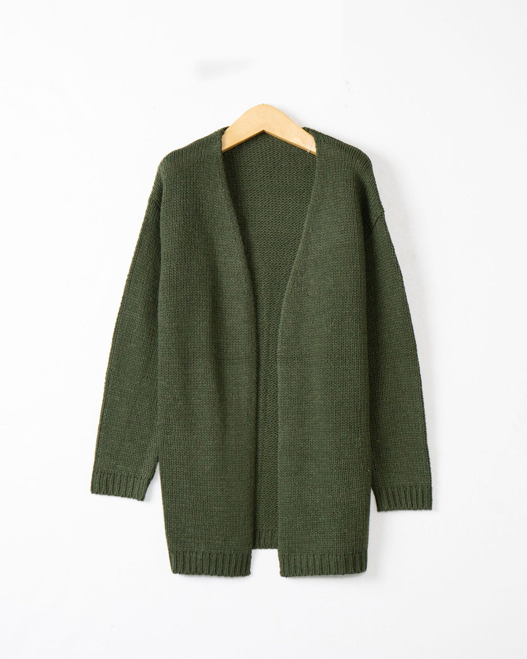 Women Longline Knit Cardigan without Closure with Open Front and Fine Rib Edge Mune Fashion