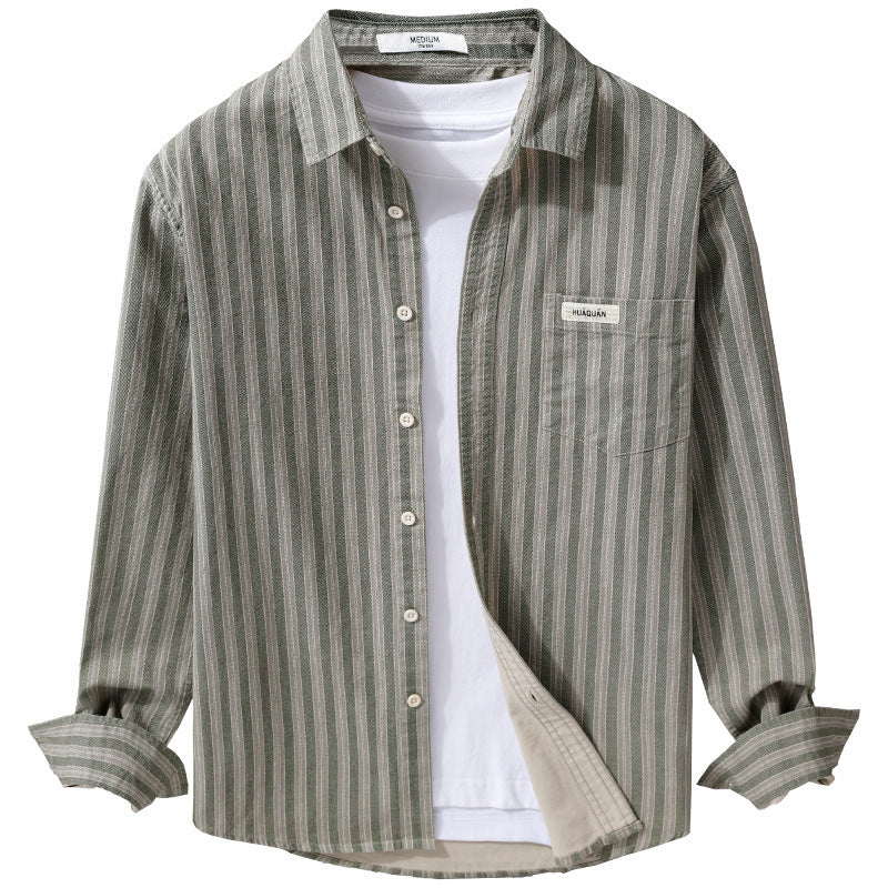 Men's Casual Striped Shirt in Overshirt Style with Kent Collar Mune Fashion