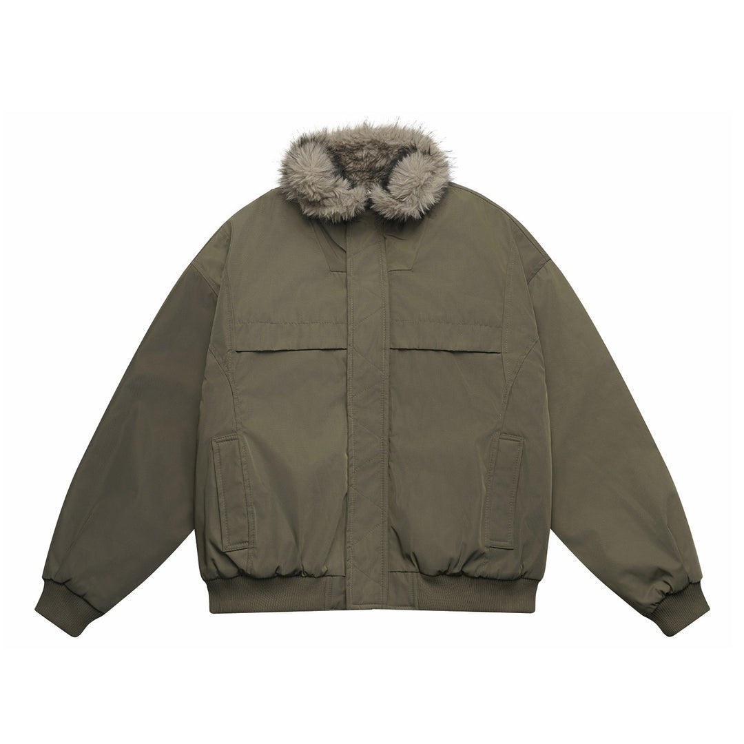 Men's Boxy Bomber Jacket with cozy artificial fur collar and windproof thermal lining Mune Fashion