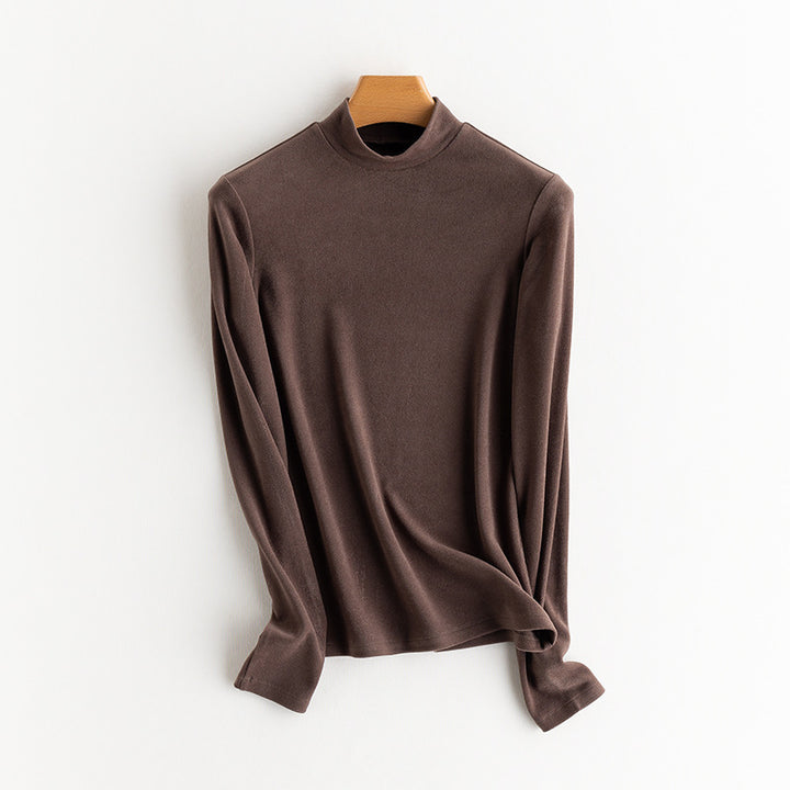 Ladies Fine Long Sleeve Shirt with Stand-up Collar made of Stretch Jersey, Body-hugging Silhouette Mune Fashion