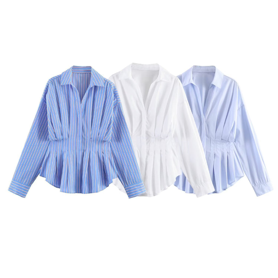 Women's tailored pleated blouse with peplum Mune Fashion