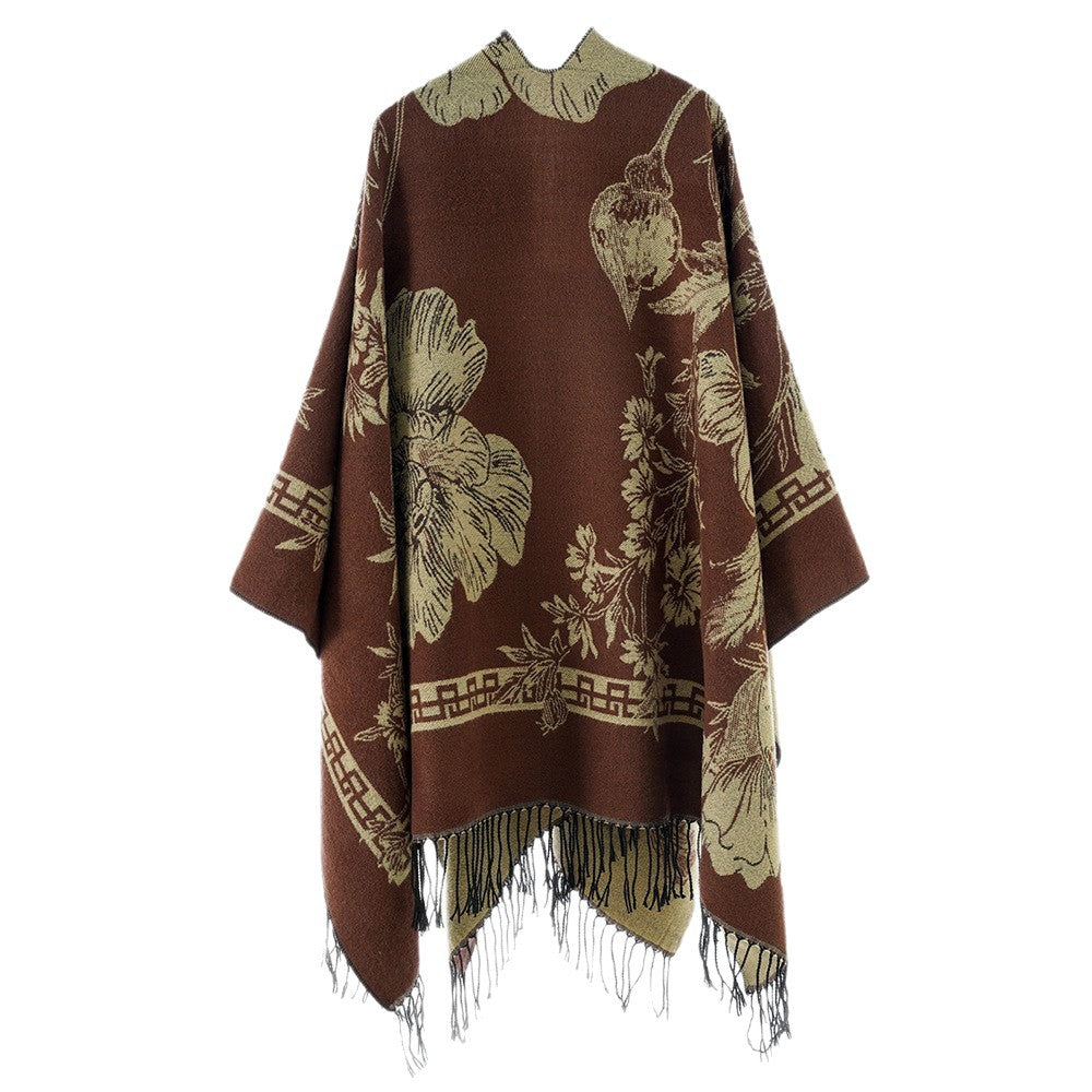 Women's Rectangular Jacquard Throw with Floral Allover Pattern and Fringe Hem Mune Fashion