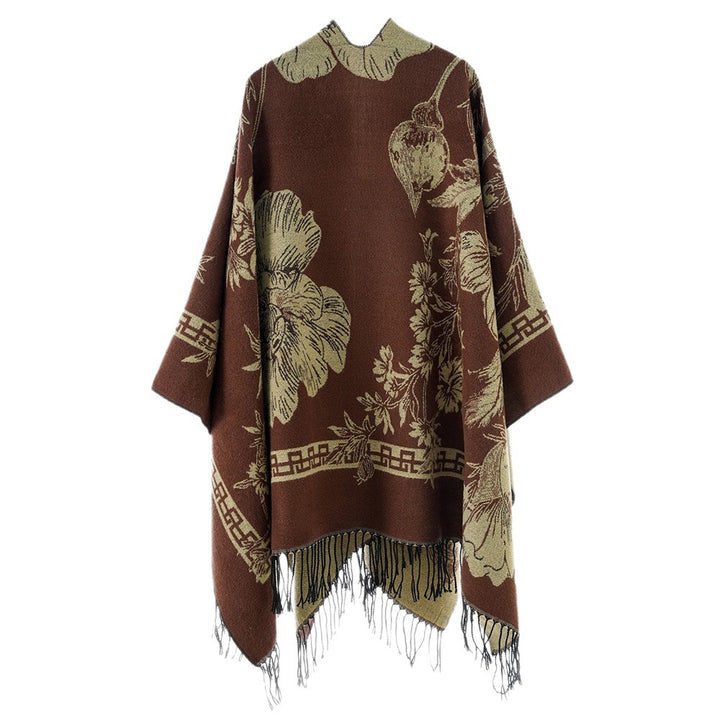 Women's Rectangular Jacquard Throw with Floral Allover Pattern and Fringe Hem Mune Fashion