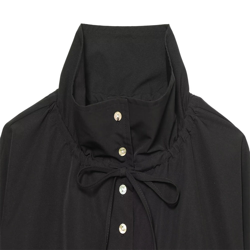 Women Cropped Oversized Utility Jacket with Stand Collar and Drawstring Mune Fashion