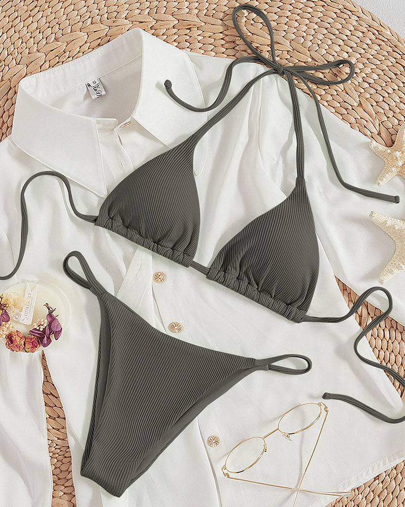 Women's triangle bikini with adjustable ties and stylish ribbed design Mune Fashion