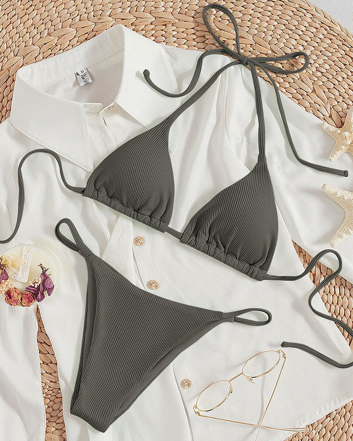 Women's triangle bikini with adjustable ties and stylish ribbed design Mune Fashion