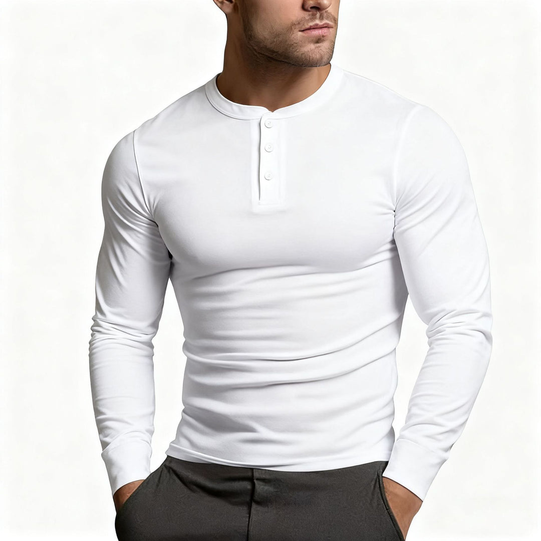 Men's fitted long sleeve Henley shirt made of cotton blend with button placket Mune Fashion