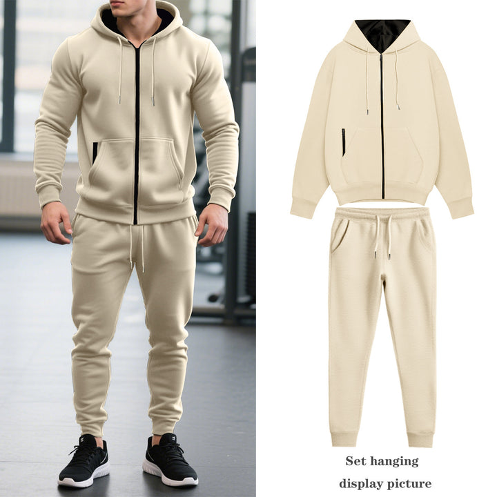 Men's two-piece Performance Fleece jogging suit set with hoodie, concealed zipper and tapered jogging pants Mune Fashion