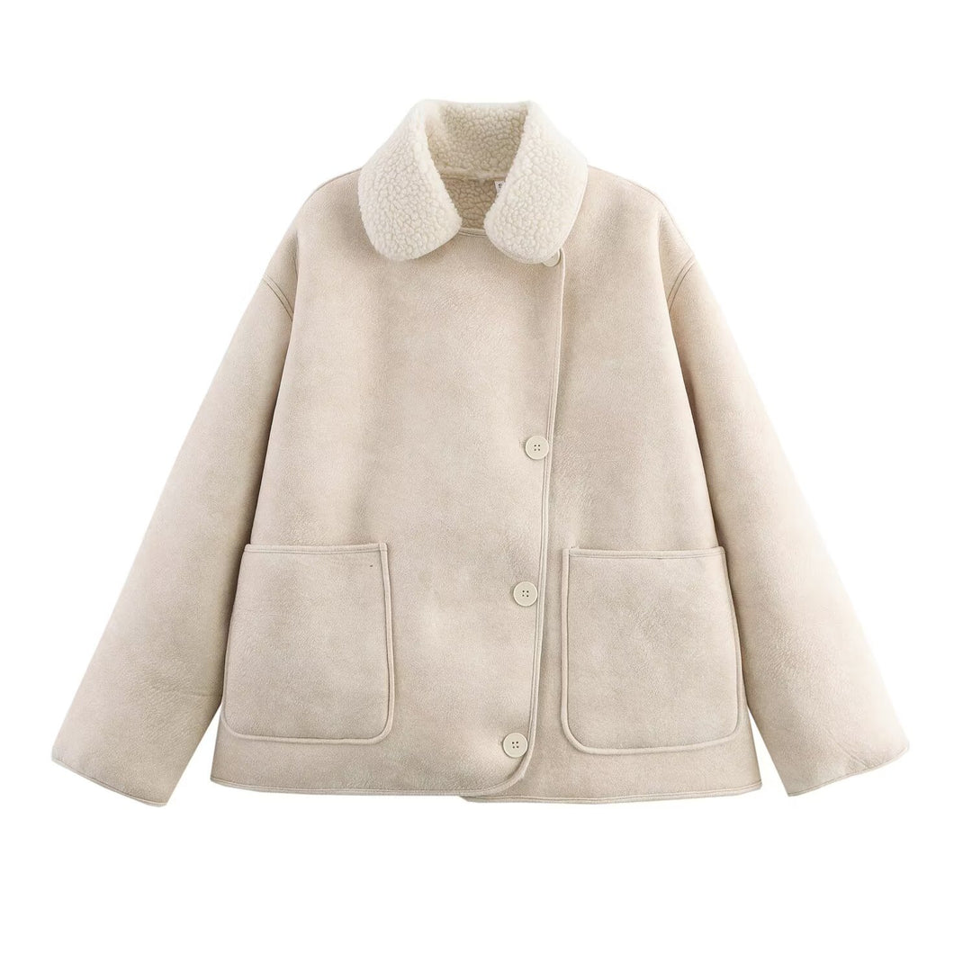 Women's Short Cut Oversized Faux Shearling Coat with Teddy Collar Mune Fashion