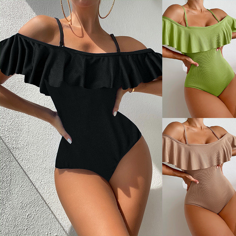 Women One-Piece Swimsuit with Voluminous Ruffle Design Mune Fashion