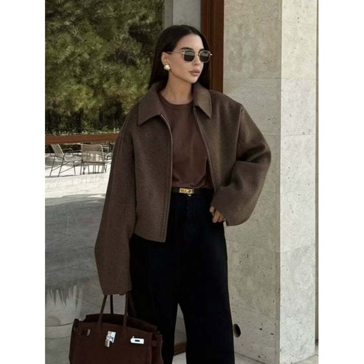 Women's Oversized Fleece Jacket with Zipper and Shirt Collar Mune Fashion